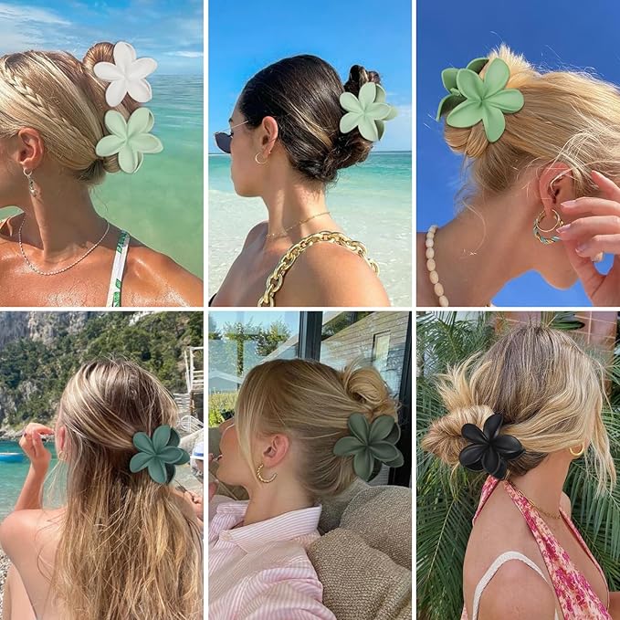 Flower Hair Clips for Women 6 Pcs Hawaiian Large Claw Clips Plumeria Medium Hair Claw Clips for Thick Thin Hair Hibiscus Tropical Beach Hair Accessories for Women Girls and Girls (Green)