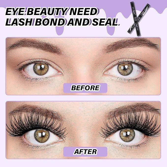 B&Qaugen Lash Bond and Seal Waterproof 10ML Eyelash Bond and Seal Lash Glue for Lash Clusters 72 Hours Black Lash Glue and Bond Super Strong Lash Extension Bond and Seal Long Lasting (NewST-HEI New)