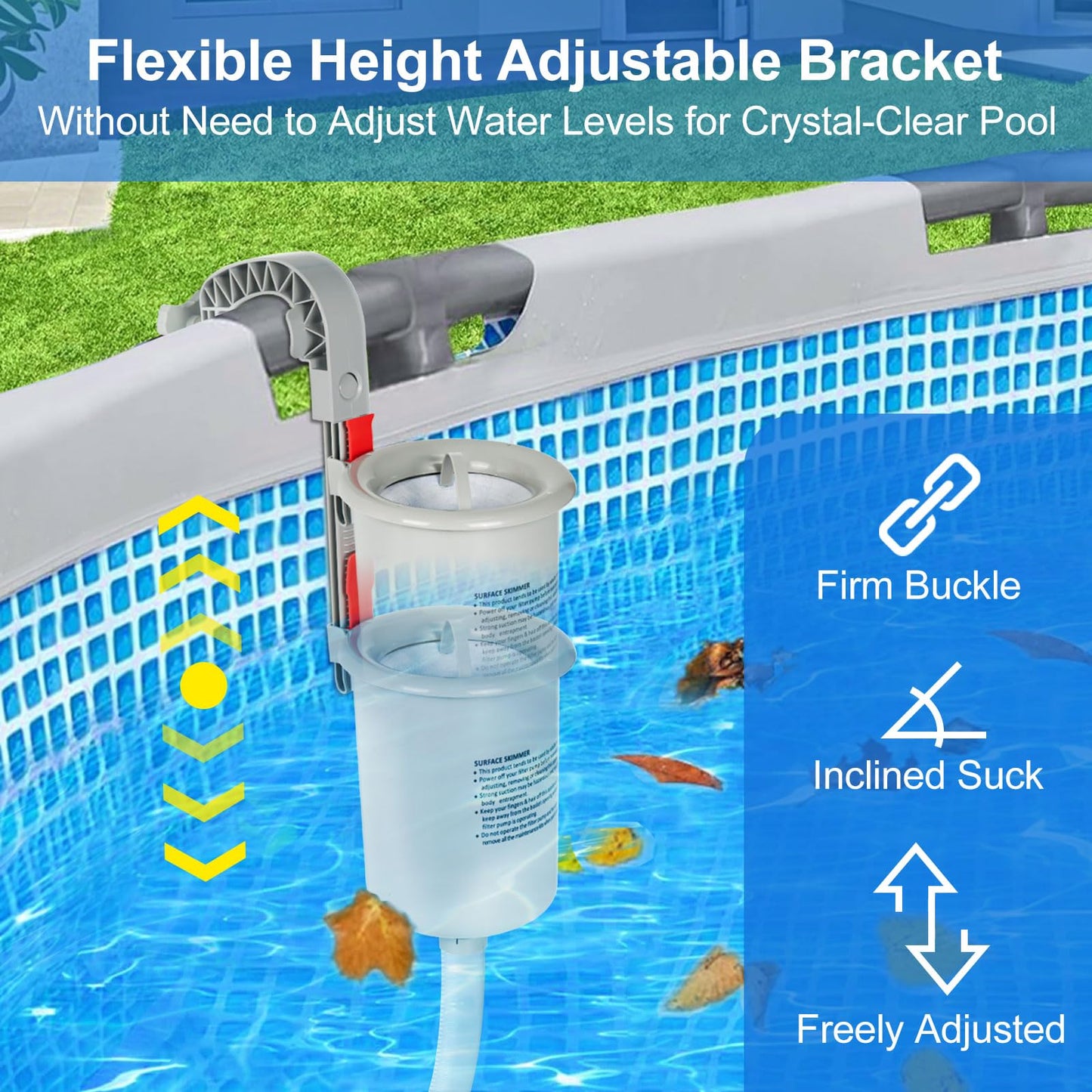 ROMIVO Above Ground Pool Skimmer with 10 PCS Skimmer Socks, Floating Pool Surface Skimmer Basket for Above Ground Pool, Compatible with Intex Inflatable Pools, Efficiently Removes Leaves Debris