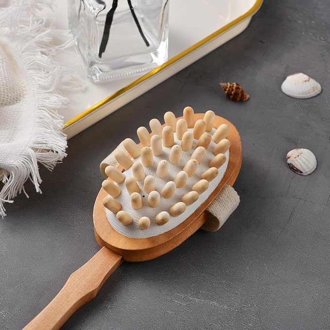 Dry Brushing Body Brush Set Ã¢ÂÂ Natural Bristle Spa Exfoliator Kit with Face Cleansing Brush, Long Dry Brushing Body Brush for Lymphatic Drainage & Massaging Cellulite Brush for Smooth, Radiant Skin