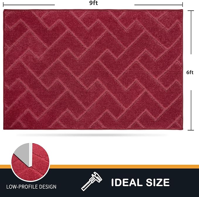 PURRUGS Easy Care Area Rug 6ft x 9ft, Non-Slip Machine Washable Entry Rug, Dog Door Mat, Stain Resistant Accent Rug for Hallway, Bedroom, Living Room and Mudroom, Cherry Red