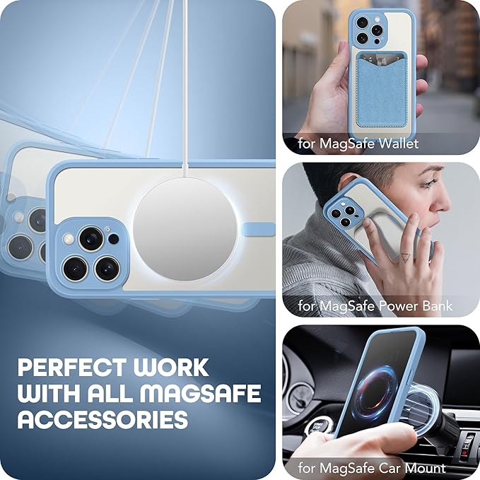 Magnetic for iPhone 15 Pro Max Case, Compatible with MagSafe, Built-in Privacy Screen Protector and Camera Protection, Anti Spy Full Body Dustproof Shockproof Hard Phone Case 6.7", Sky Blue