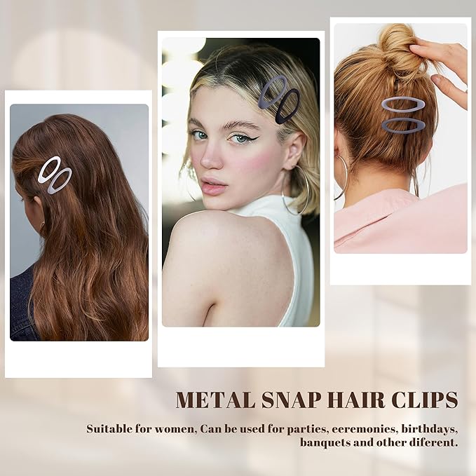 20PCS Oval Metal Snap Clips for Women No Slip Small Barrettes for Thin Fine Hair,Matte Black Gray White