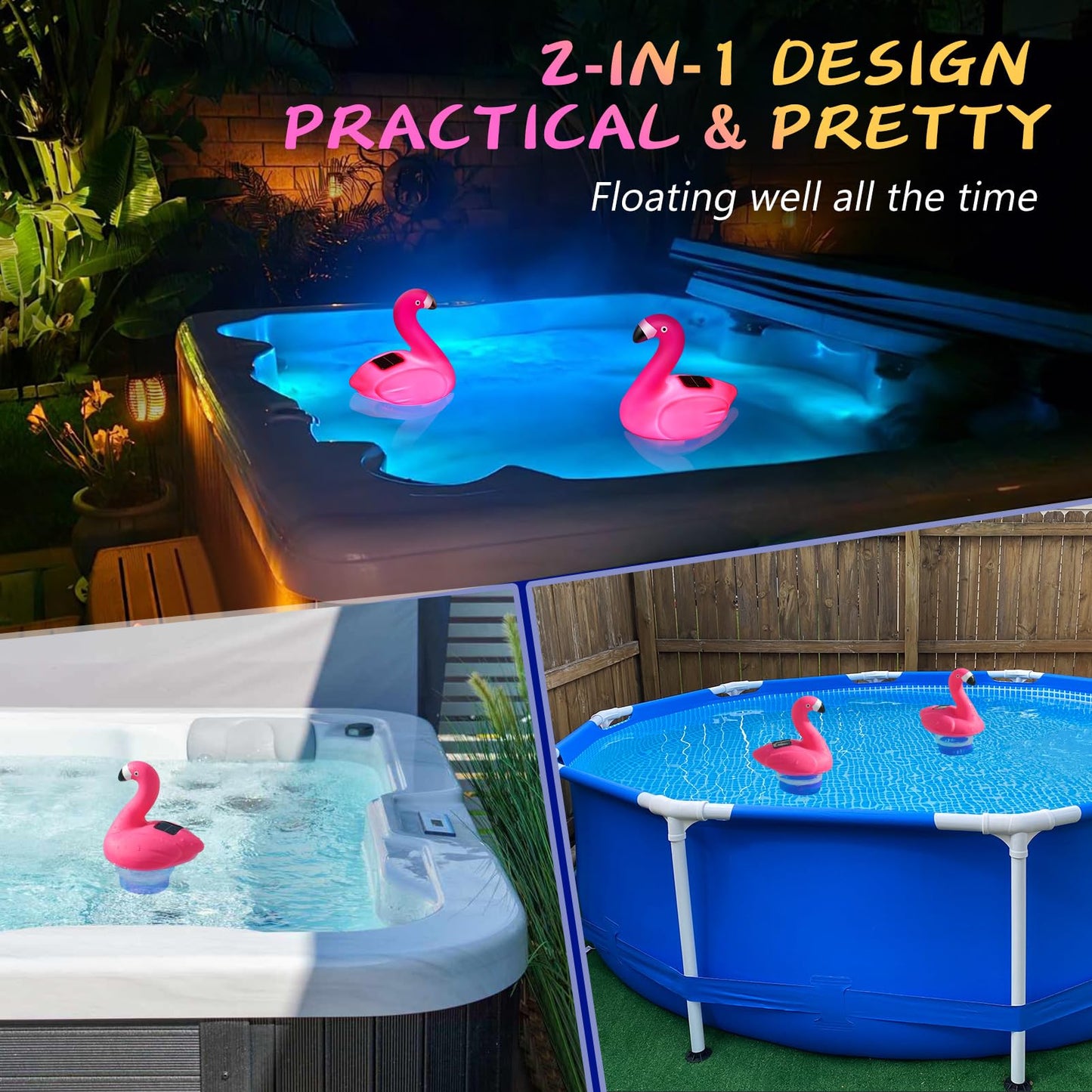 Covfirst Pool Chlorines Floater, 9 in Flamingo Chlorine Floater w/Light, Solar Chlorine Floater w/Adjustable Flow, Large Size Chlorine Tablet Floater, Floating Chlorines Dispenser for Pool Hot Tub