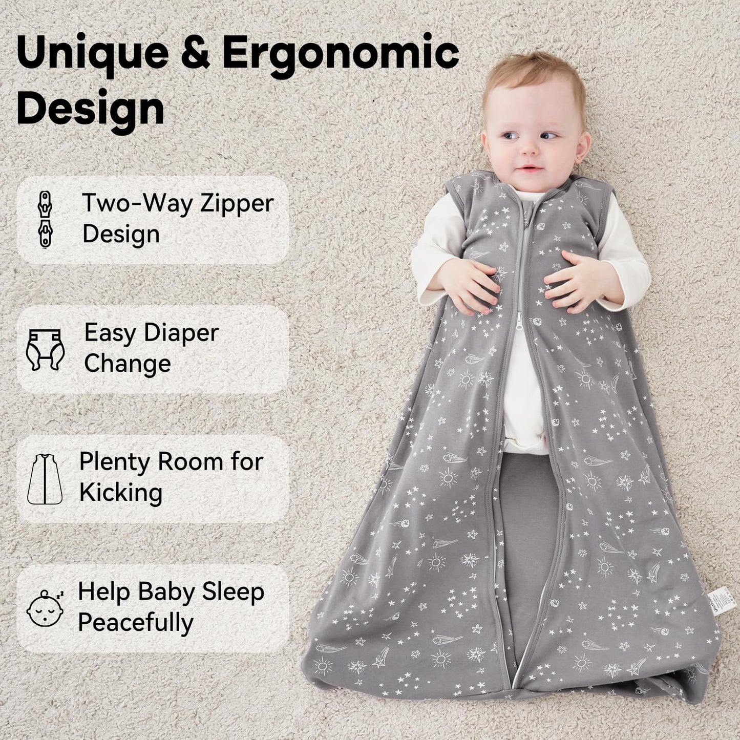Unnivoll Baby Sleep Sack 6-12 Months 3 Pack 100% Cotton Lightweight 0.5 TOG Wearable Blanket Baby Sleep Bag with 2-Way Zipper for Newborn Infant Green