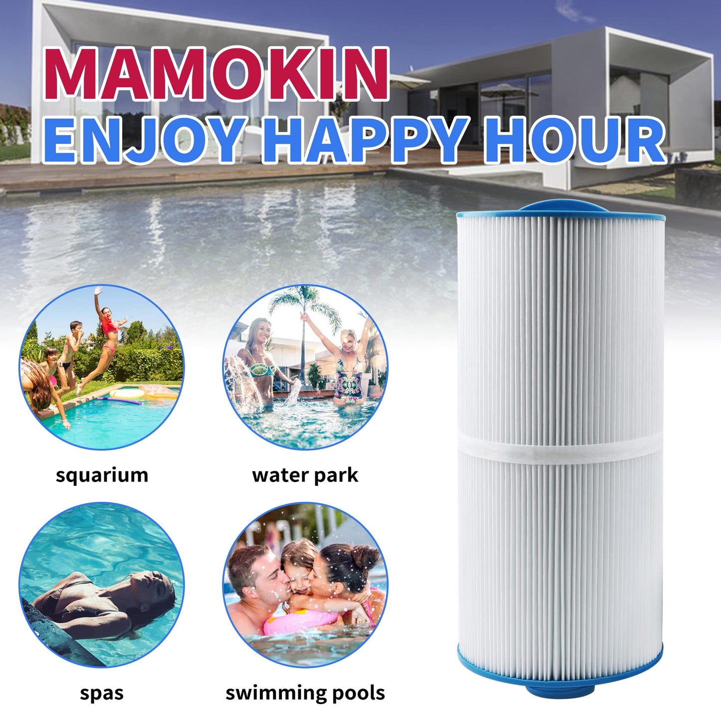 Mamokin Spa Filter 6CH-960 Replaces Jacuzzi Filters J-300 J-400, Unicel 6CH-960, Pleatco PJW60TL-F2S, Filbur FC-2800, 6540-476, 6540-383, Hot Tub Filter with Closed Handle(Not be Removed)- 2 Pack
