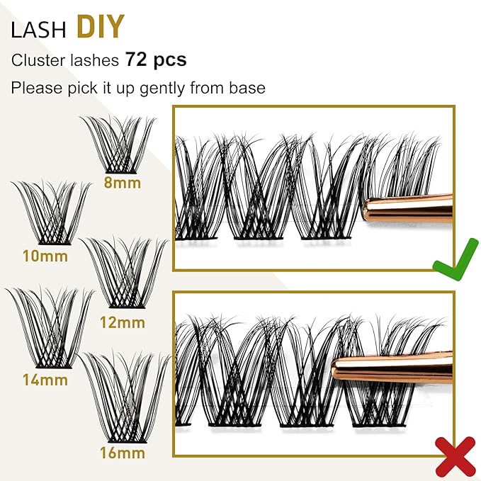 Lash Clusters B10 Mixed Tray DIY Eyelash Extensions 72 Clusters Lashes B&Q Eyelash Extensions Volume Wispy Individual Lash Clusters at Home Lash Extensions (B10,D-8-16MIX)