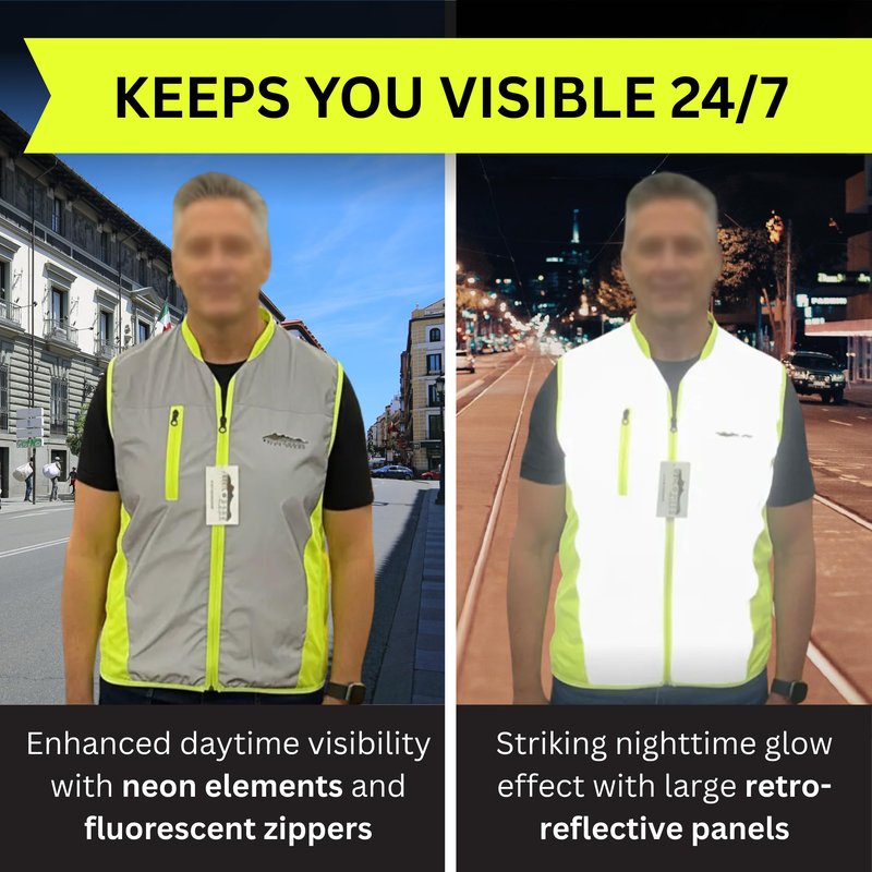 Tailgator Vis-Vest Reflective Safety Vest for Running & Cycling — High-Visibility Hi-Vis Vest for Men & Women, Neon Green Retro-Reflective Glass Beads, Breathable, YKK Zippers – Medium