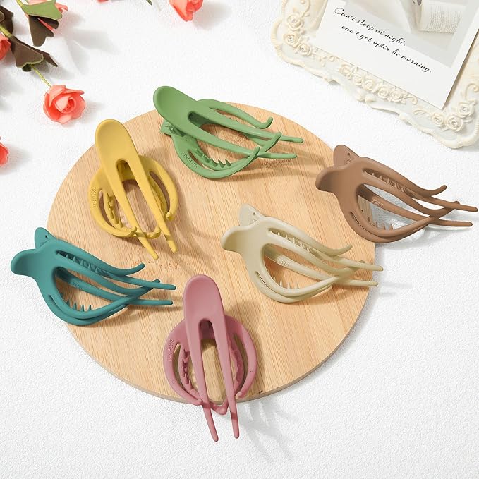 French Concord Flat Hair Clips - 6PCS Curved Hair Claw No Slip Hair Clips Volume Strong Hold Clip Hair Claw for Women Girls