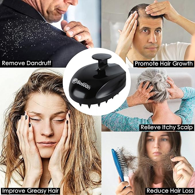 Sosoon Scalp Massager Shampoo Brush, Hair Scalp Scrubber Shower Hair Brush Head Massager for Stress Relax Hair Growth, Dandruff Brush Scalp Exfoliator for Women Men Kids Pets, Black