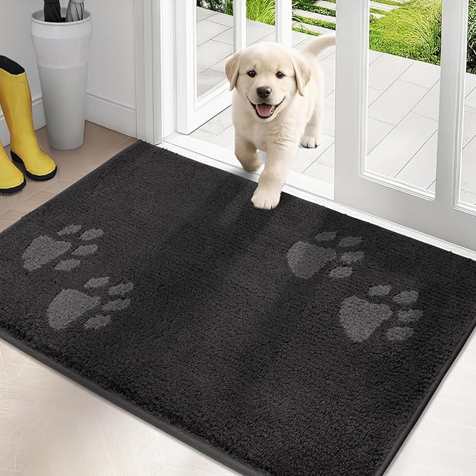 PURRUGS Dirt Trapping Door Mat 24" x 35.5", Non-Skid/Slip Machine Washable Microfiber Entrance Rug, Shoes Scraper, Dog Doormat, Super Absorbent Floor Mat for Muddy Wet Shoes and Paws, Charcoal