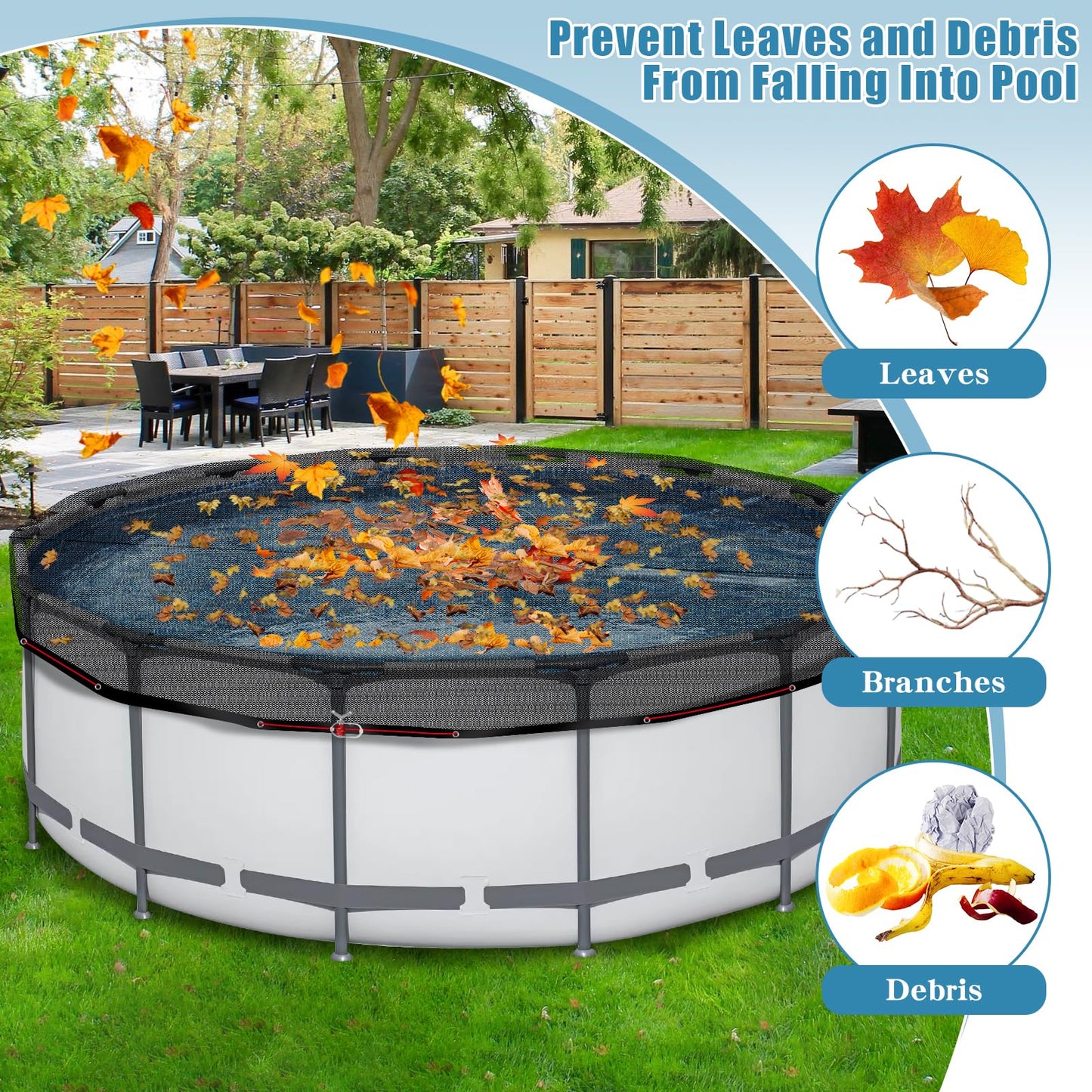 21 FT Pool Leaf Net Cover for Above Ground Pools, Ultra-Fine 0.15’’ Mesh Pool Cover with Winch & Cable, Pool Leaf Cover Prevents Leaves and Debris from Entering Pool