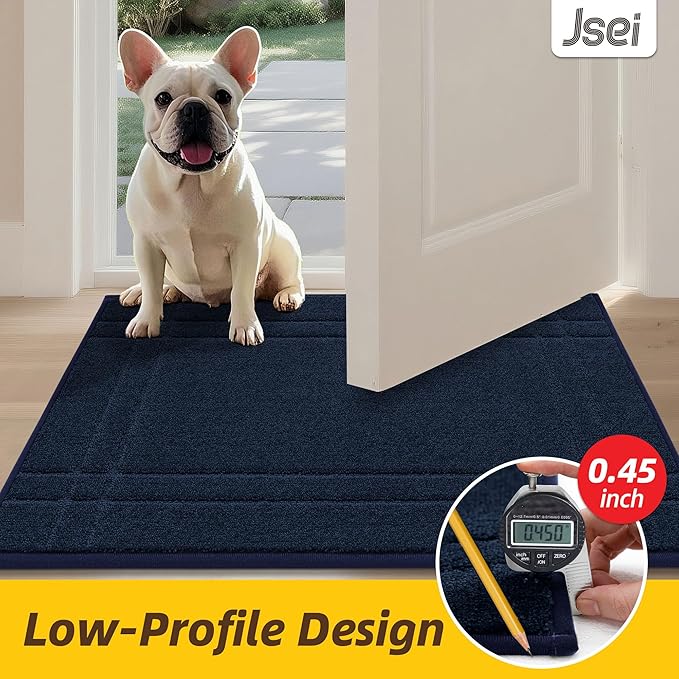 JSEI Entryway Rugs Doormat 24"x36", Non-Slip Dirt Trapper Door Mats Indoor, Washable Absorbent and Stain Resist Welcome Floor Mat for Front Door, Dog Door Mat, Dirty Wet Shoes & Paws, Navy Blue