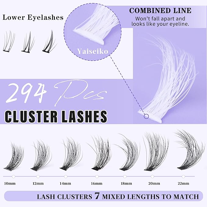 Wispy Lash Clusters with Bottom Lashes Black and White Eyelashes 10-22mm Thick Cluster Eyelash Extensions 294Pcs Wispy Individual Lashes with White Eyelash Clusters Plant Fibers Lashes Clusters