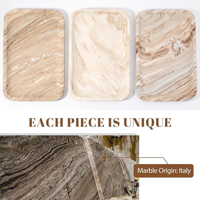 Koville Marble Tray, 12"x8" Natural Marble Vanity Tray for Countertop Bathroom Kitchen Dresser, Decorative Catchall Trays for Perfume Jewelry, Rectangular Stone Serving TrayÃ¯Â¼ÂPalissandroÃ¯Â¼Â