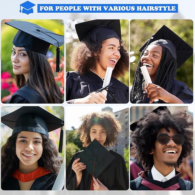 OCQOTAT 1 Pack Graduation Cap Headband,Black Anti-Fall Firm Hairband with Adhesive Insert,Secures Graduation Cap&Hairstyle, Essential Hat Accessories for Graduates,Students,Girls,Not including Caps