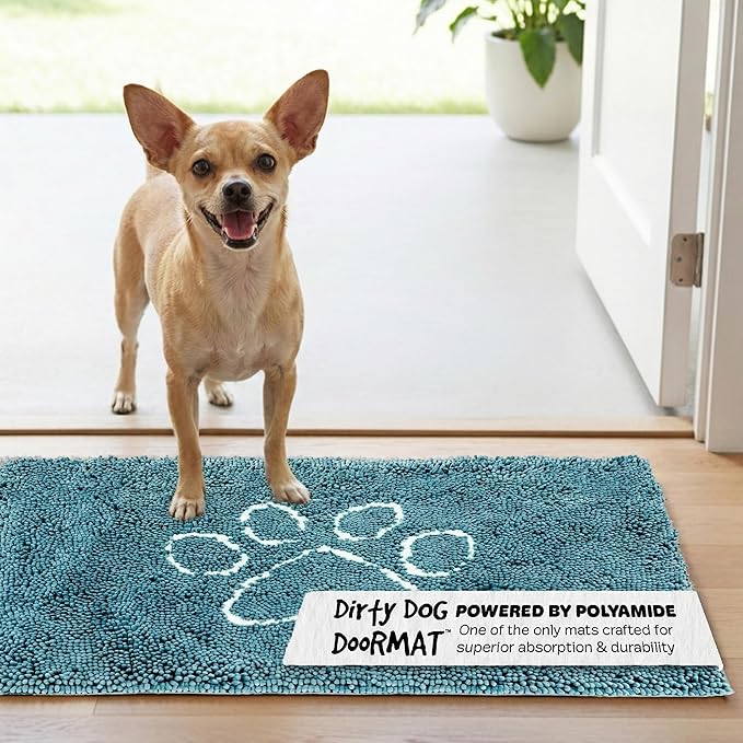 Dog Gone Smart Dirty Dog Doormat - Fast Drying Rug with Super Gripper Backing for Clean Floors - Super Absorbent Microfiber and Machine Washable Mat for Muddy Paws - Pacific Blue
