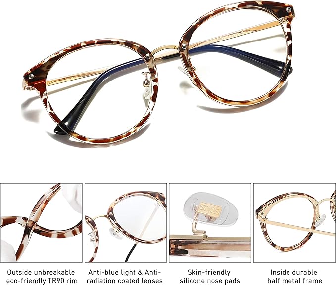 SOJOS Retro Round TR90 Blue Light Reading Glasses Womens Mens Readers Computer Glasses Eyewear Frame SJ9001
