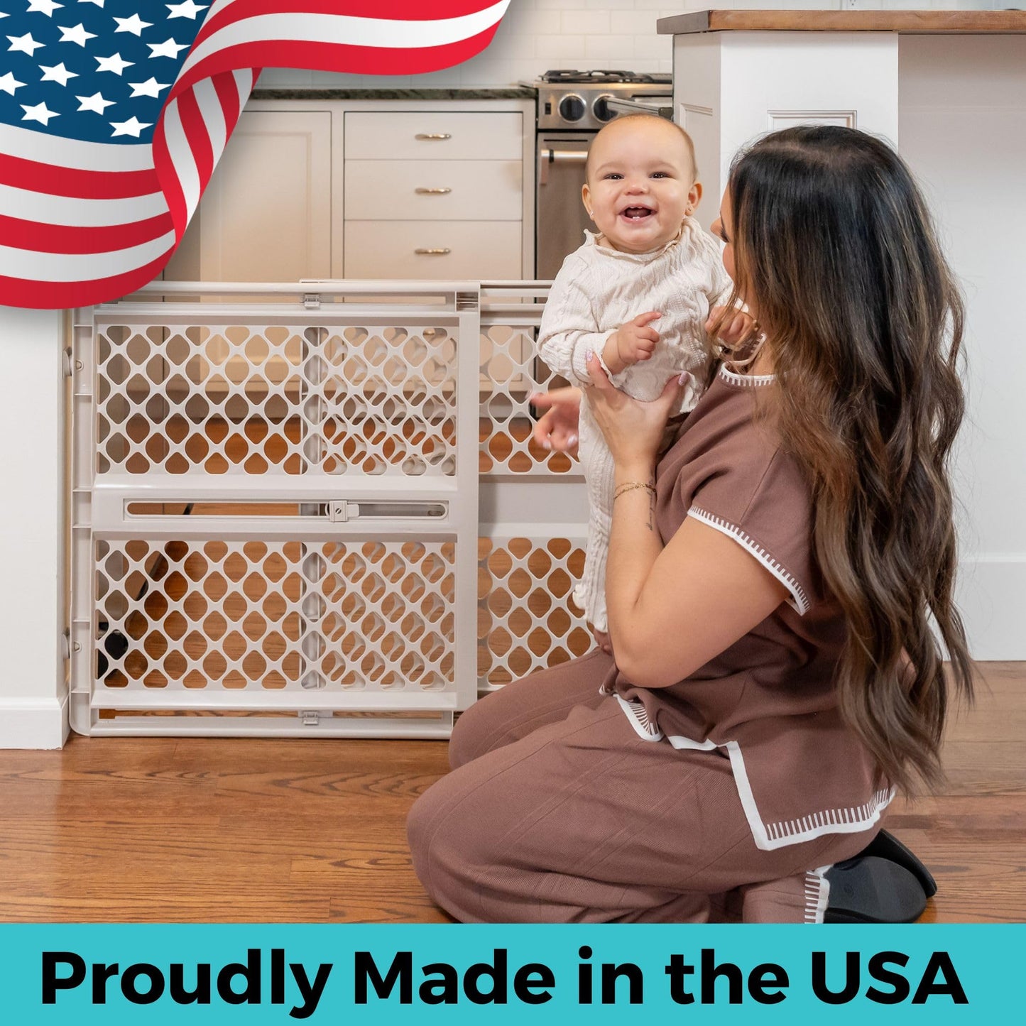 Toddleroo by North States - Supergate Ergo Baby Gate: Plastic Baby Gate for Stairs & Doorways - Adjustable Indoor Safety Gate - Made in USA - 26 to 42 Inches Wide - 26 Inches Tall - Sand