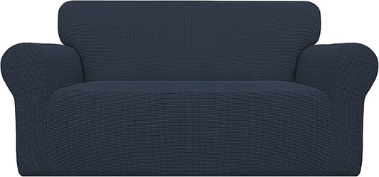 Easy-Going Stretch Oversized Loveseat Slipcover 1-Piece Sofa Cover Furniture Protector Couch Soft with Elastic Bottom for Kids Polyester Spandex Jacquard Fabric Small Checks Dark Blue