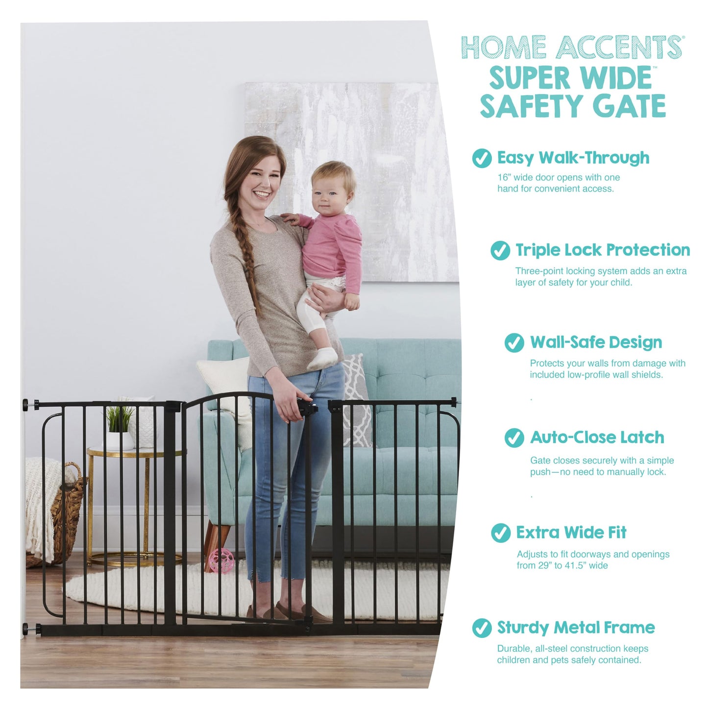 Regalo Safety 30.5-58" Extra Wide Arch Baby Gate with Door, Pressure Mount Walk Through Gate for Doorways & Bottom of Stairs, Babies, Toddlers & Pets, Tested & Safe, American Designed, American Owned