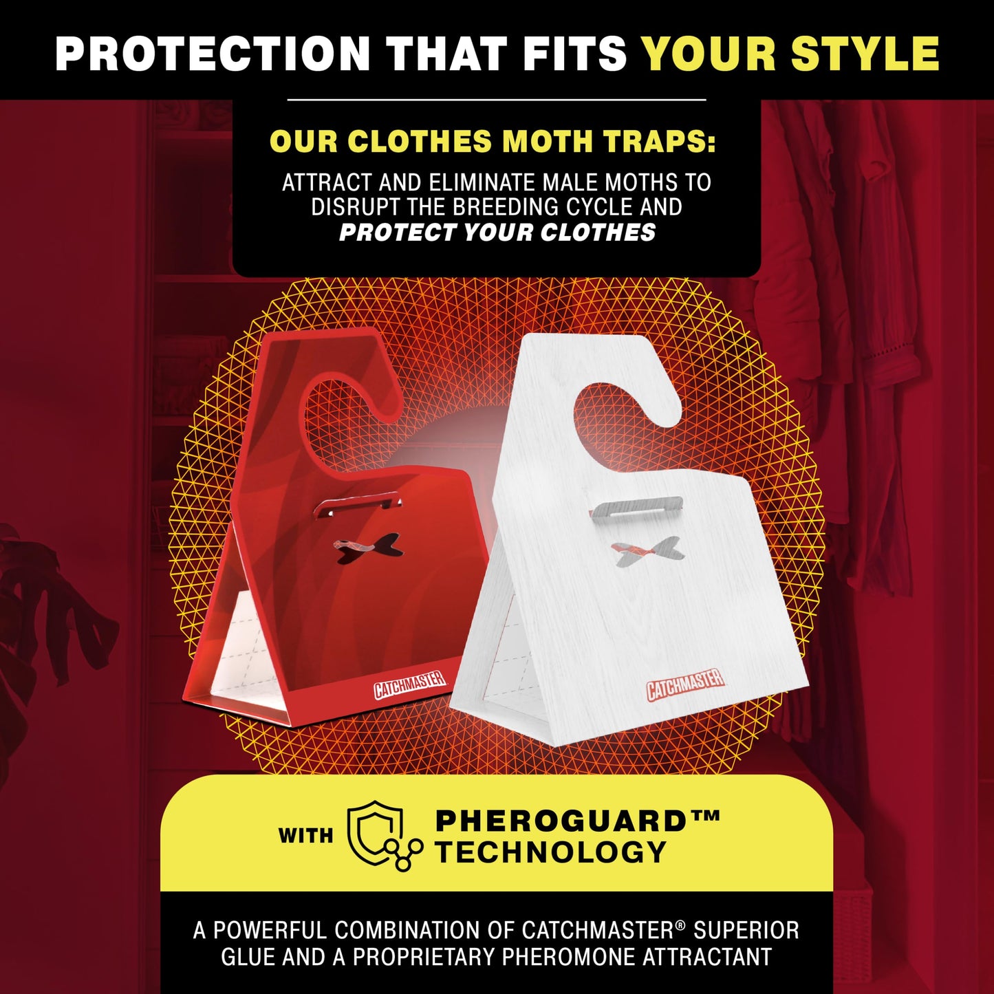 Catchmaster Clothing Moth Traps with Premium Extra Strength Odorless Pheromone Technology – XL Hardwood Design, Extra-Strength Glue – Traps & Targets Casemaking and Webbing Moths - 6-Pack