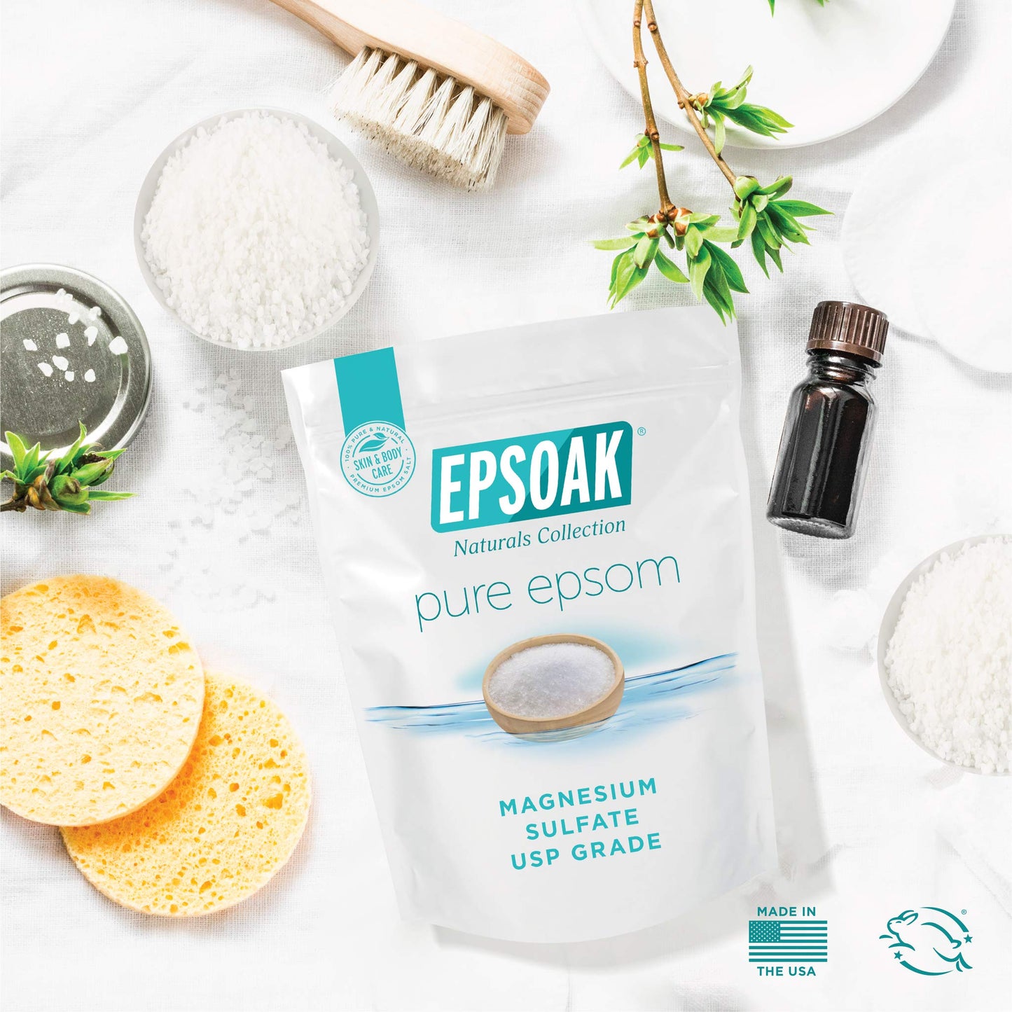 Epsoak Epsom Salt 19 lb. Magnesium Sulfate USP. Resealable Epsom Salt Bag Unscented, Made in The USA, Cruelty-Free Certified