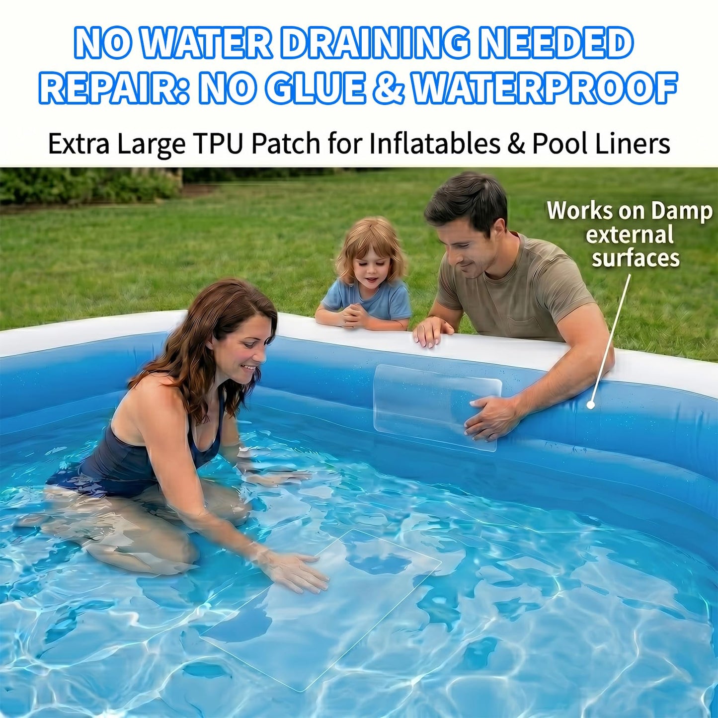 Extra Large Pool Patch Repair Kit, 4ft x 2.8ft TPU Heavy Duty Vinyl Pool Liner Patch for Above Ground Pools Underwater Self-Adhesive Inflatable Floats Bounce Houses Tents Air Mattress Clear