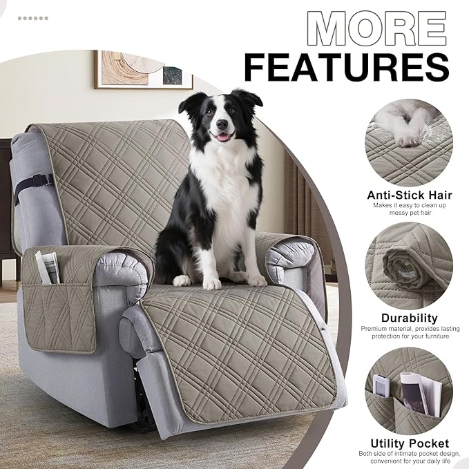 TAOCOCO 100% Waterproof Recliner Chair Covers, Non Slip Recliner Covers for Recliner Chair with Pocket, Washable Reclining Chair Cover Furniture Protector for Kids,Dogs(25'', Light Brown)