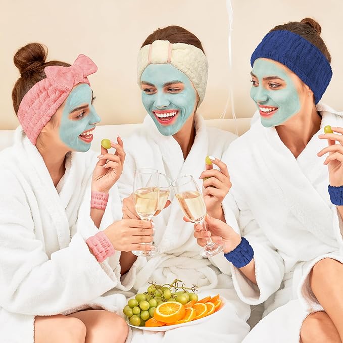 9 Pcs Spa Headband for Washing Face,Skincare Headband and Wristband Set,Women Teen Girls Facial Hairbands for Washing Face, Makeup, Sports, Yoga (beige + dark pink + navy)