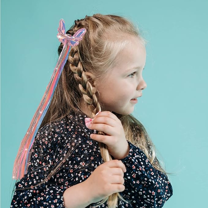 Little World 6 Pcs Rainbow Hair Extensions, Unicorn Hair Clips for Girls' Ponytails - Colored Accessories