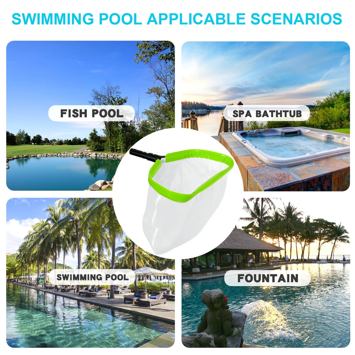 Pool Net,Professional Ultra Fine Mesh Pool Leaf Skimmer Nets for Silt, Sand,Pollen Debris Cleaning with Super Extra Fine Nylon Deep Bag,Heavy Duty Aluminum Frame & Handle Rake(Pole Not Included)