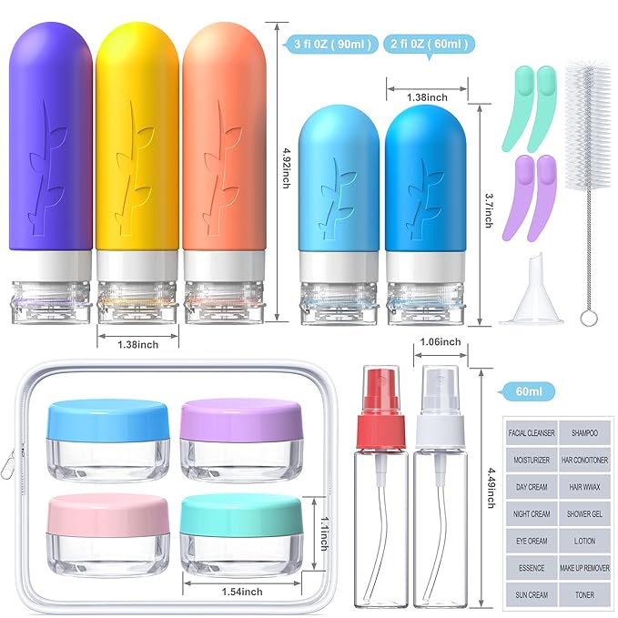 Aeomni 19pack Travel Bottles for Toiletries, TSA Approved Silicone Size Containers for toiletries, Refillable & Leakproof Travel shampoo and conditioner bottles