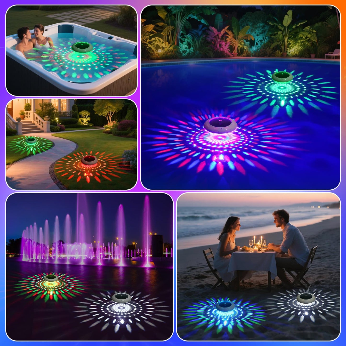 Cootway Floating Pool Lights w/Remote, 6.5 Inch RGB Solar Pool Lights that Float with 9 Dynamic Lighting, IP68 Waterproof Pool Floating Light, Hangable Solar Floating Light for Pools Party Garden(2)