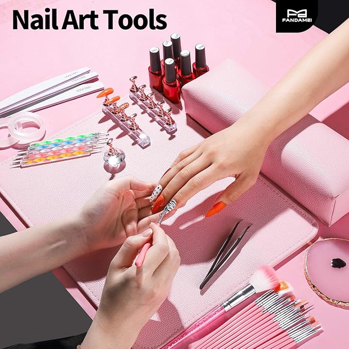 FANDAMEI Nail Design Tools, Nail Art Tools, Nail Brush, Nail Art Kit With Nail Stand, Nail Holder For Painting Nails, Nail Art Brushes, Nail Dotting Tool, Nail Art Palette, Nail Tools For Nail Art