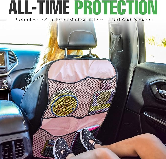 lebogner Back Seat Cover for Kids (Pink - 4 Pocket)