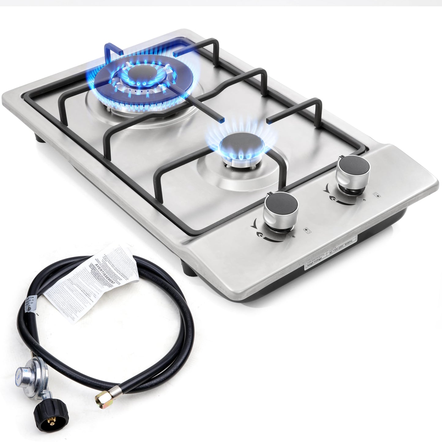 Gas Cooktop12Inch,Built in Gas Cooktop 2 Burners Stainless Steel Stove with NG/LPG Conversion Kit Thermocouple Protection and Easy to Clean