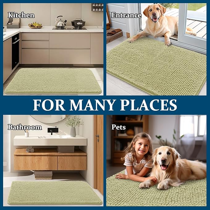 OLANLY Dog Door Mat for Muddy Paws 45x27, Absorbs Moisture and Dirt, Absorbent Non-Slip Washable Doormat, Quick Dry Chenille Mud Mat for Dogs, Entry Indoor Entryway Carpet for Inside Floor, Vanilla