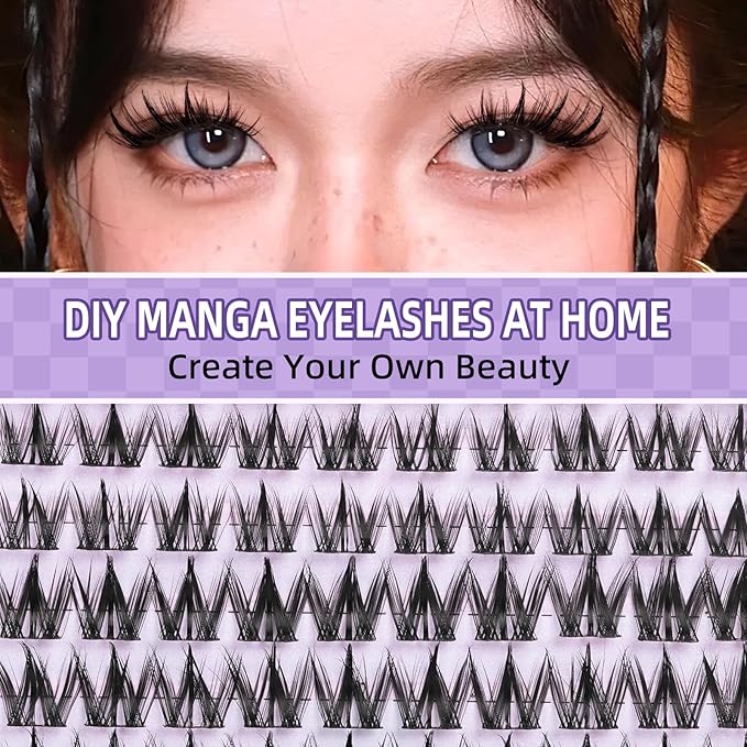 B&Q Manga Lashes Clusters Anime Lashes 8-18mm Mixed 120pcs Eyelash extension Manga Style Lash Feature Side Spike Cat Eye Eyelash Clusters Perfect Choice for Beginners at Home (Lash-Anime 04)