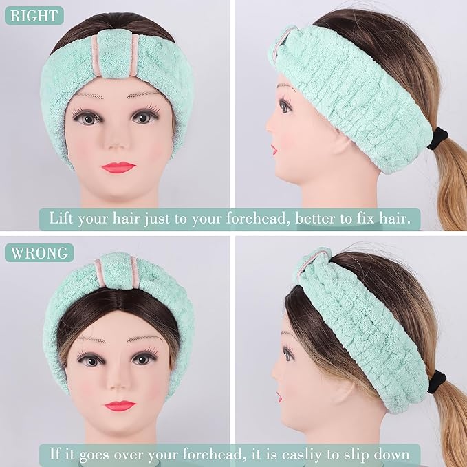 9 Pcs Spa Headband for Washing Face,Skincare Headband and Wristband Set,Women Teen Girls Facial Hairbands for Washing Face, Makeup, Sports, Yoga (light green + pink +khaki)