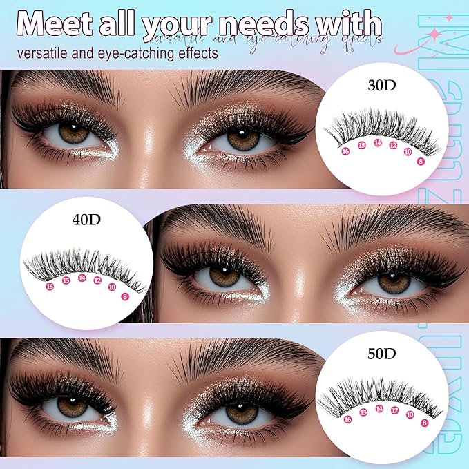 Lash Clusters Kit 708Pcs Individual Cluster Lash Extensions Kit 30D+40D+50D+60D+80D+100D Wispy Eyelash Clusters with Lash Bond and Seal and Tweezers 10-16mm 6 Styles Mix Lashes Clusters Kit