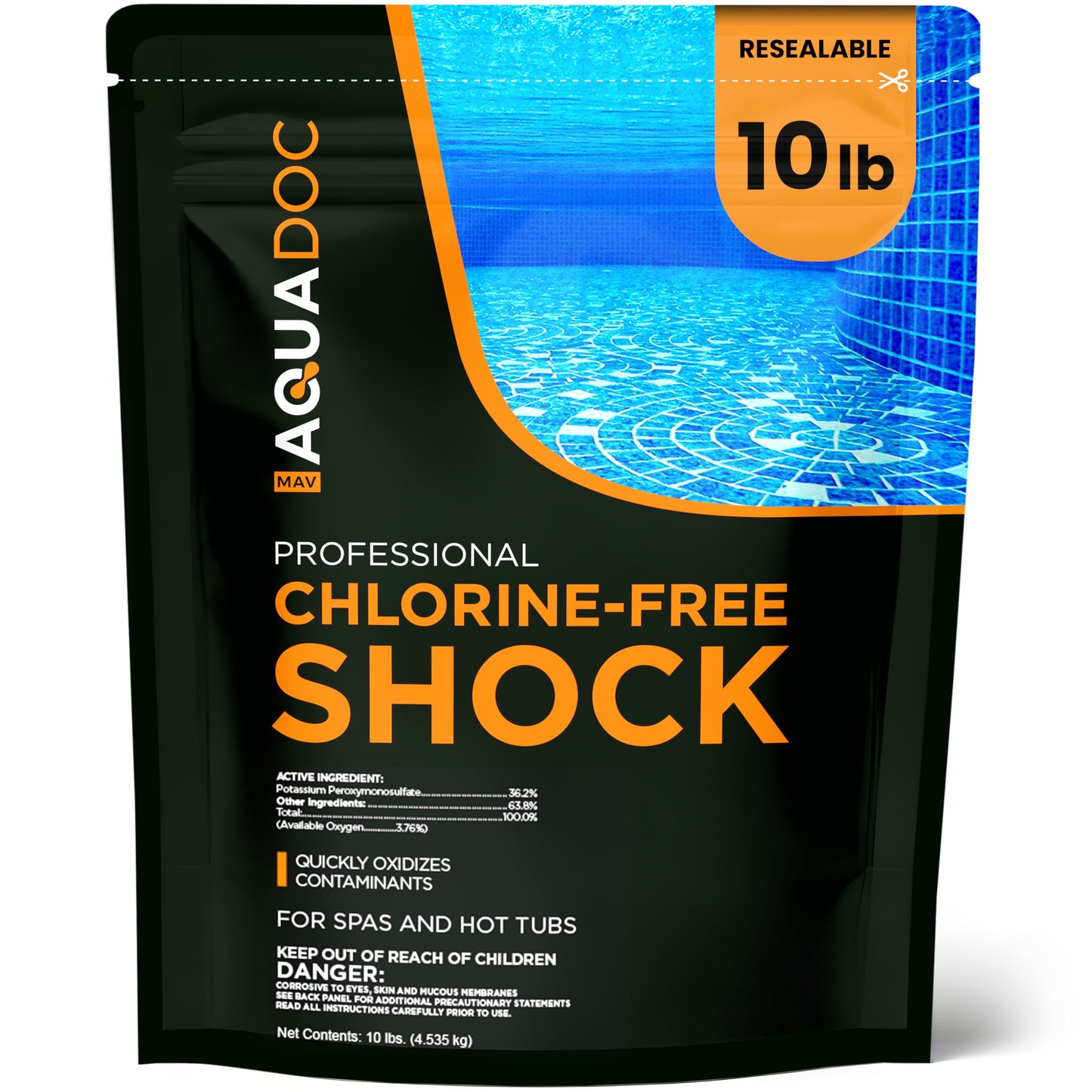 AquaDoc Non Chlorine Hot Tub Shock - 10 lb - Oxygen Based Spa Oxidizer to Support Bromine and Chlorine - Made in USA
