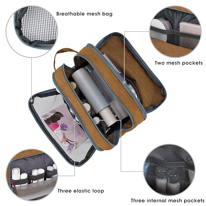 Toiletry Bag for Men Hanging Dopp Kit Water Resistant Shaving Bag Small Toiletry Bag for Traveling (Earthy Yellow)