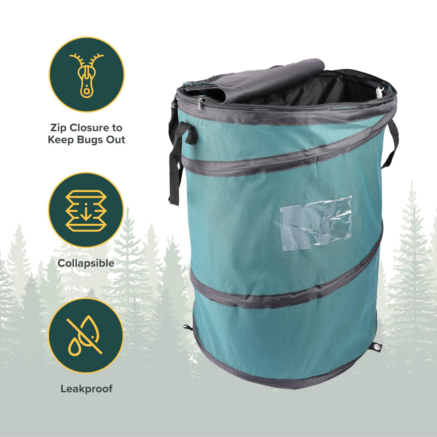 Coghlan's Deluxe Durable Pop-Up Trash Can – Collapsible Garbage Bin with Zippered Lid, Bag Clips, and Anchoring Points for Camping, Home, and Outdoor Use – 29.5 Gallon