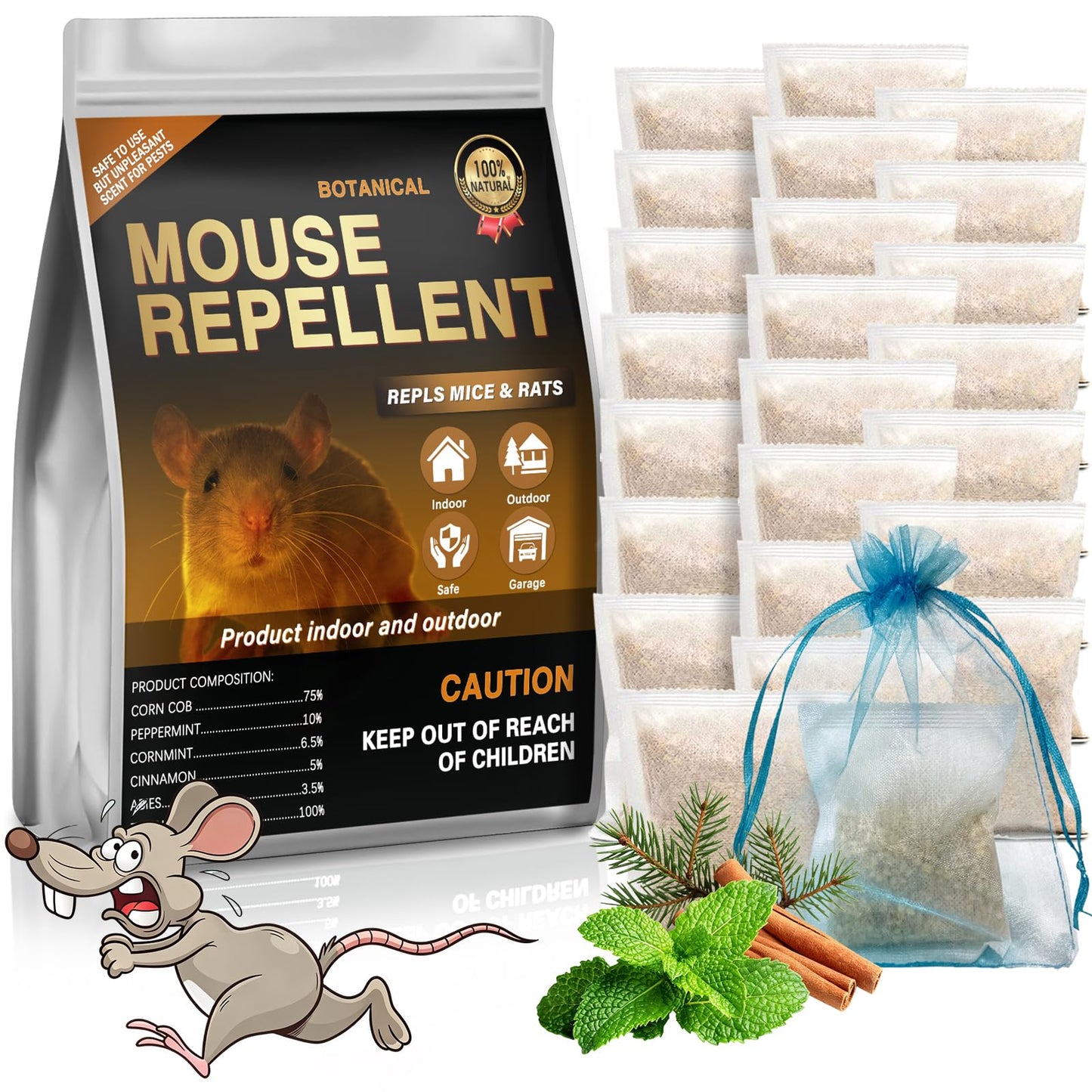Mouse Repellent Pouches,24 Pack Rodent Repellent,Nature Peppermint Oil Keep Mice Out of Car Engines,Rv,Garage & Home,Safe for Humans and Pets