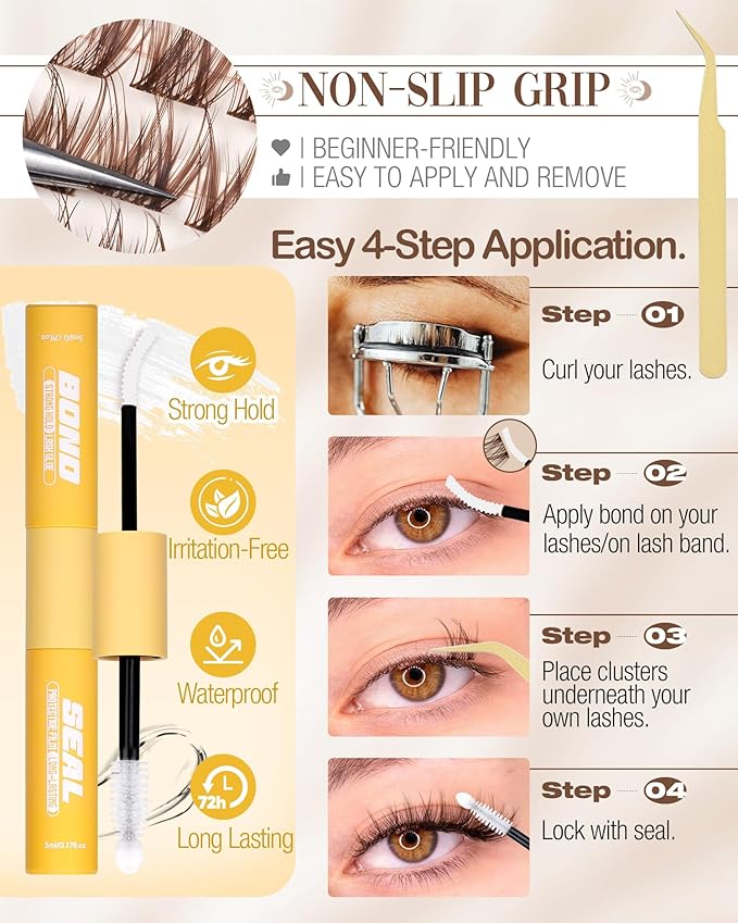 Brown Lash Clusters Kit 8-12MM Natural Cluster Eyelash Extensions Kit Wispy Cluster Lashes Dark Brown Individual Lashes C Curve Eyelash Clusters Short 144Pcs PestaÃÂ±as Postizas MarrÃÂ³n
