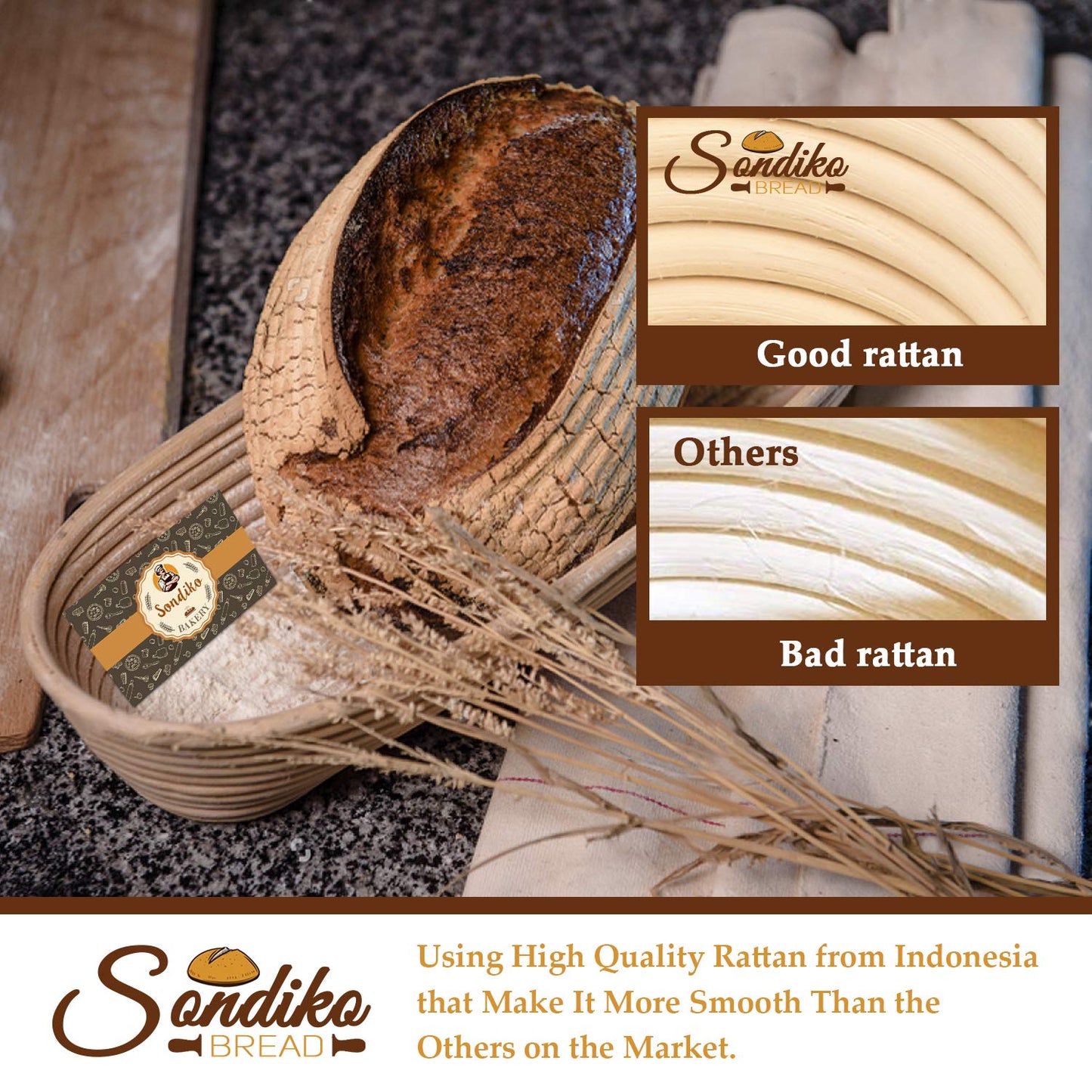 Sondiko Oval Sourdough Proofing Basket 2 Pack, Handmade Sourdough Bread Baking Supplies, Banneton Bread Proofing Basket with Proofing Cloth Liner for Sourdough Bread, Baking