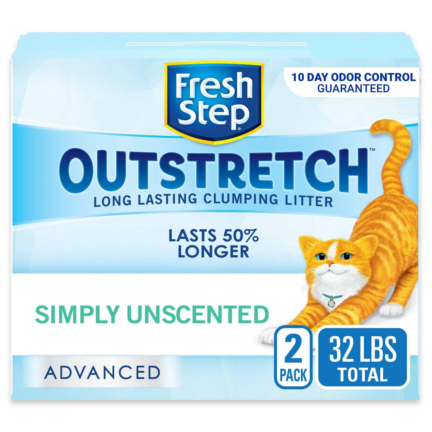 Fresh Step Outstretch Advanced Long Lasting Clumping Litter Simply Unscented, Activated Charcoal Litter Lasts 50% Longer, 32 lbs. (2 x 16 lb. Box)