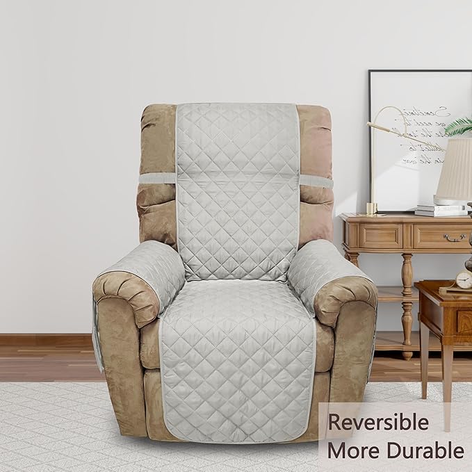 Recliner Chair Covers Reversible Sofa Cover Couch Cover for Pets Lazy Boy Furniture Protector(28''Recliner,Light Grey/Light Grey)