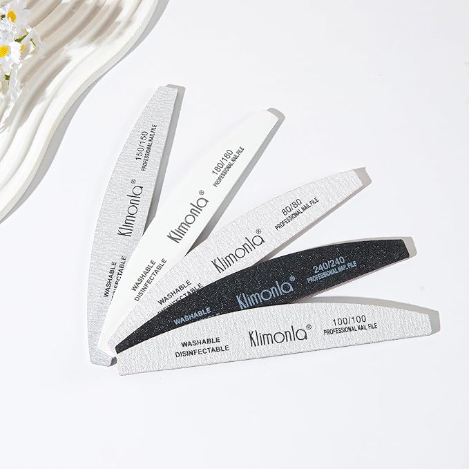 50PCS Gray Professional Nail Files 80/100/150/180/240 Grit, Emery Boards Nail Files for Natural Nails and Acrylic Nails, Double Sided Emory Boards limas para unas acrilicas Reusable Manicure Tools